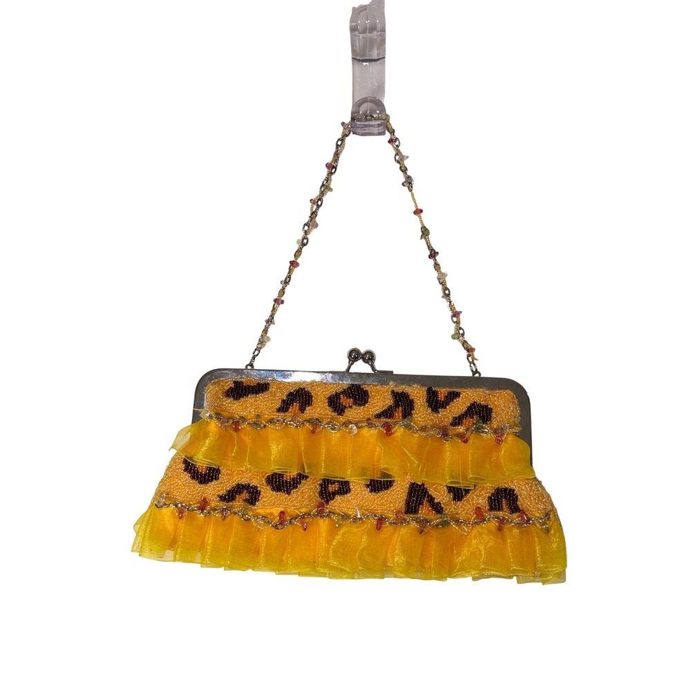 VTG EBISU Beads & Satin Clutch Animal‎ Glass Bead, Handle & ChainY2K